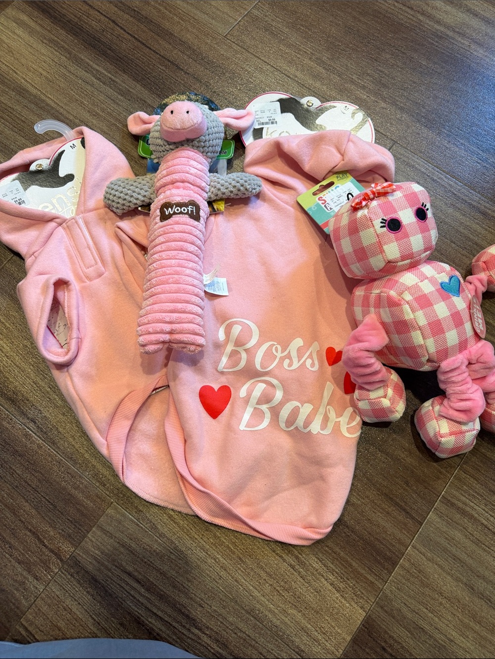 NWT Pink "Boss Babe" Pet Hoodie with Plush Toys